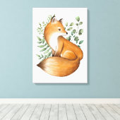 Elegant Woodland Fox Botanische Grünflächen Blätte Leinwanddruck (Insitu (Holzboden))