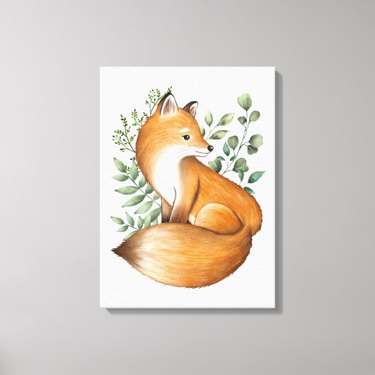 Elegant Woodland Fox Botanische Grünflächen Blätte Leinwanddruck (Vorderseite)