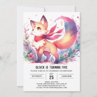 Elegant Woodland Fox Geburtstag Einladung