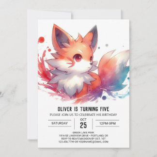 Elegant Woodland Fox Geburtstag Einladung