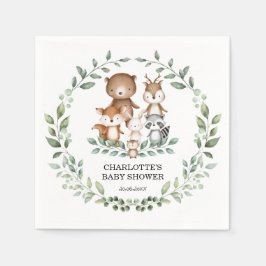 Elegant Woodland Greenery Animal Coed Baby Shower Serviette
