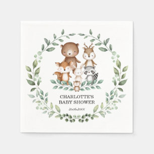Elegant Woodland Greenery Animal Coed Baby Shower Serviette