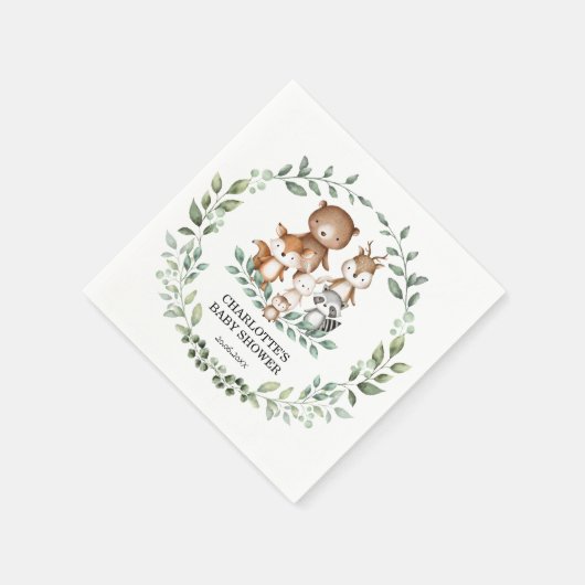 Elegant Woodland Greenery Animal Coed Baby Shower Serviette (Ecke)