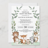 Elegant Woodland Greenery Virtual Baby Shower Einladung (Vorderseite)