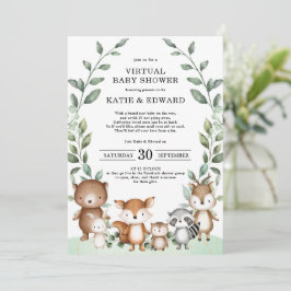 Elegant Woodland Greenery Virtual Baby Shower Einladung