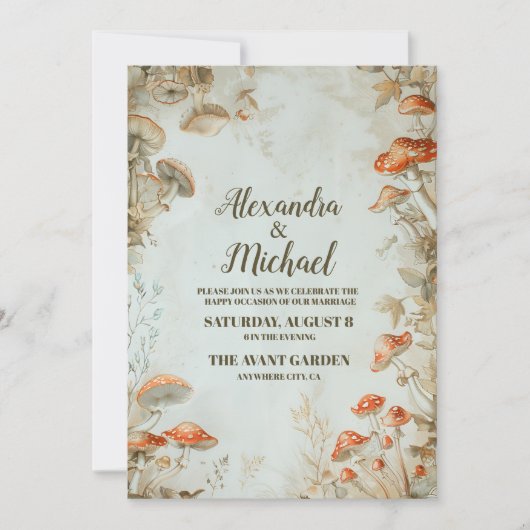 Elegant Woodland Mushroom Fern Wedding Einladung (Vorderseite)