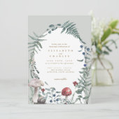 Elegant Woodland Mushroom Fern Wedding Einladung (Stehend Vorderseite)
