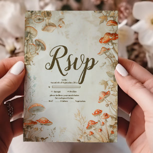 Elegant Woodland Mushroom Fern Wedding RSVP Karte