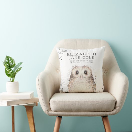 Elegant Woodland Owl Birth Stats Pillow | KINDERZI Kissen (Stuhl )