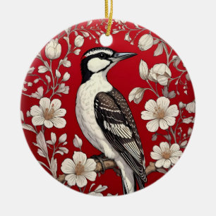 Elegant Woodpecker Floral William Morris Inspirier Keramik Ornament