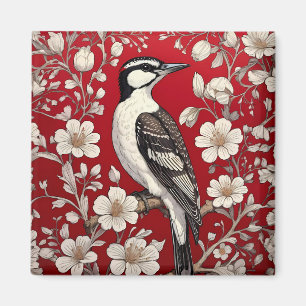 Elegant Woodpecker Floral William Morris Inspirier Magnet