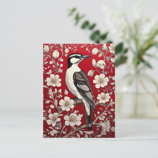 Elegant Woodpecker Floral William Morris Inspirier Postkarte (Stehend Vorderseite)
