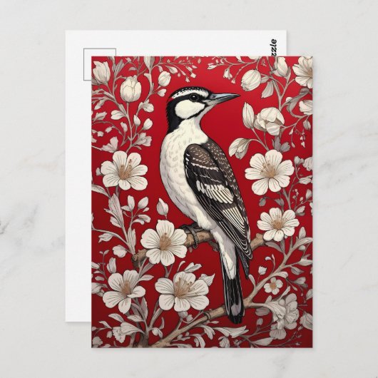 Elegant Woodpecker Floral William Morris Inspirier Postkarte (Vorne/Hinten)