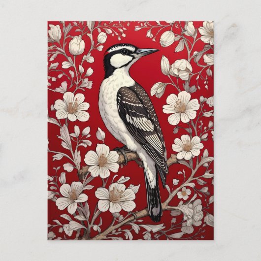 Elegant Woodpecker Floral William Morris Inspirier Postkarte (Vorderseite)