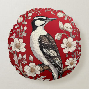 Elegant Woodpecker Floral William Morris Inspirier Rundes Kissen