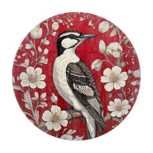 Elegant Woodpecker Floral William Morris Inspirier Schneidebrett (Vorderseite)