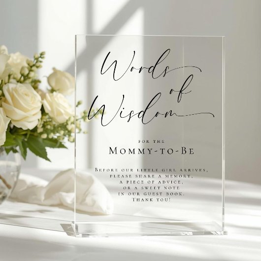 Elegant Words of Wisdom Baby Shower Guest Book  Acrylschild