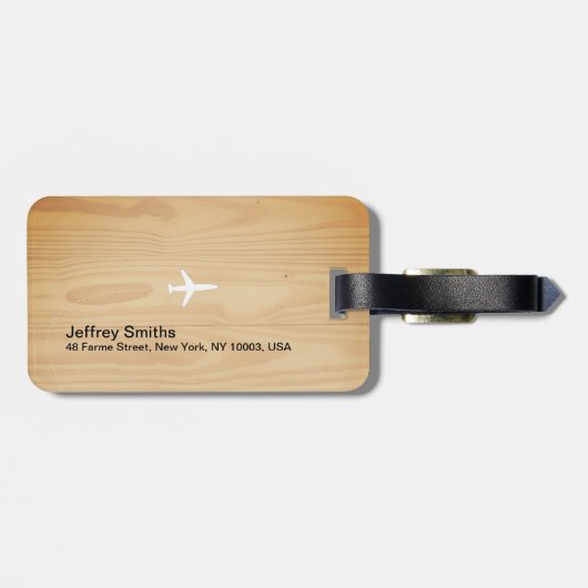 Elegant World Traveler Monogram Name Wood Gepäckanhänger (Rückseite horizontal)