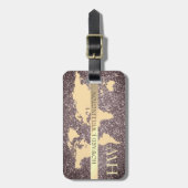 Elegant World Traveller Map Glitzer Monogramm Name Gepäckanhänger (Vorderseite vertikal)