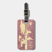 Elegant World Traveller Map Glitzer Monogramm Name Gepäckanhänger (Vorderseite vertikal)