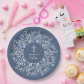 Elegant Wreath and Cross Blue Boy Baptism Pappteller (Party)