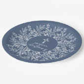Elegant Wreath and Cross Blue Boy Christening Pappteller (Schrägansicht)