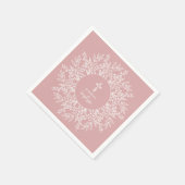 Elegant Wreath and Cross Pink Girl Baptism Serviette (Ecke)