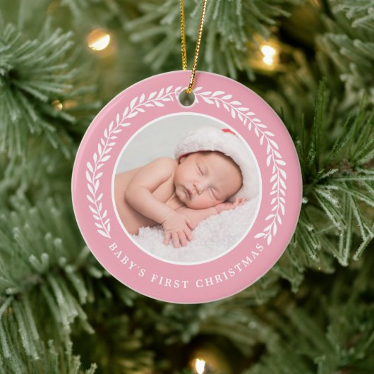 Elegant Wreath Baby's First Christmas | FOTO Keramik Ornament (Baum)