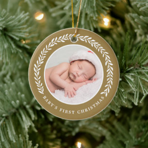 Elegant Wreath Baby's First Christmas   Foto Keramik Ornament