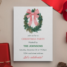 Elegant Wreath & Bow Christmas Party Invitation Einladung