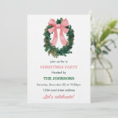 Elegant Wreath & Bow Christmas Party Invitation Einladung (Stehend Vorderseite)