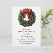 Elegant Wreath Christmas Party Invitation Einladung (Stehend Vorderseite)