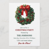 Elegant Wreath Christmas Party Invitation Einladung (Vorderseite)