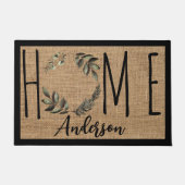 Elegant Wreath Faux Burlap Family Name Doormat Fußmatte (Vorderseite)