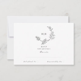 Elegant Wreath Florals | Doppelte Monogramm Hochze RSVP Karte