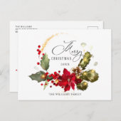 Elegant Wreath Holly Berry Mistletoe Weihnachten Postkarte (Vorne/Hinten)