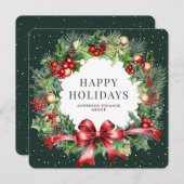 Elegant Wreath Holly Green Business Feiertagskarte (Vorne/Hinten)