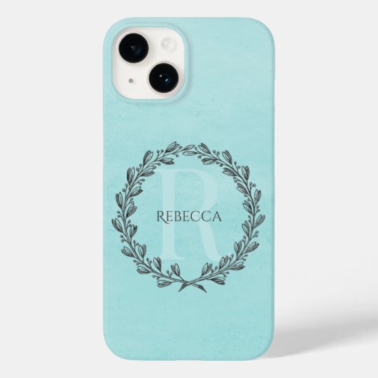 Elegant Wreath Monogram | AQUAMARIN Case-Mate iPhone Hülle (Rückseite)
