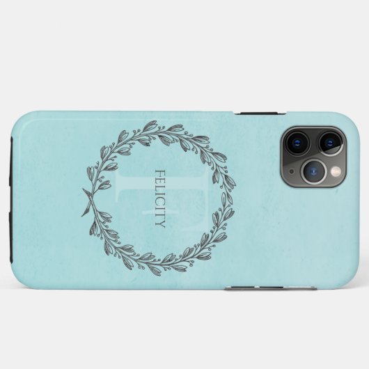 Elegant Wreath Monogram | AQUAMARIN Case-Mate iPhone Hülle (Rückseite (Horizontal))