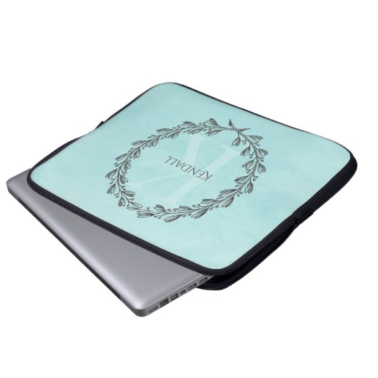 Elegant Wreath Monogram | Aquamariner Laptop-Sieb Laptopschutzhülle (Vorne Knopf)