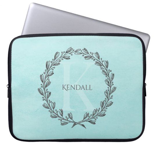 Elegant Wreath Monogram | Aquamariner Laptop-Sieb Laptopschutzhülle (Vorderseite)