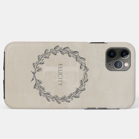 Elegant Wreath Monogram | Beige Case-Mate iPhone Hülle (Rückseite (Horizontal))