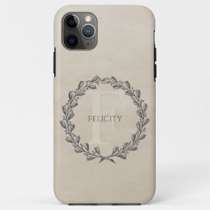 Elegant Wreath Monogram Beige Case-Mate iPhone Hülle