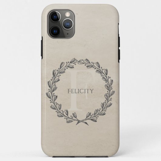 Elegant Wreath Monogram | Beige Case-Mate iPhone Hülle (Rückseite)