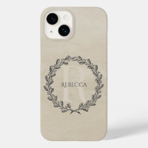 Elegant Wreath Monogram Beige Case-Mate iPhone 14 Hülle