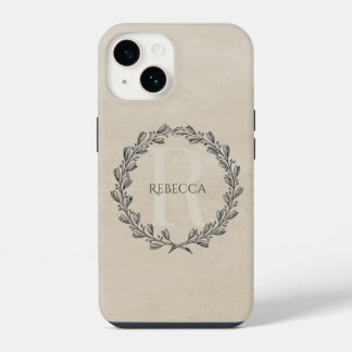 Elegant Wreath Monogram | Beige iPhone 14 Hülle