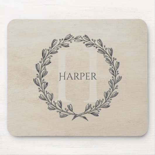 Elegant Wreath Monogram | Beige Mauspad (Vorne)