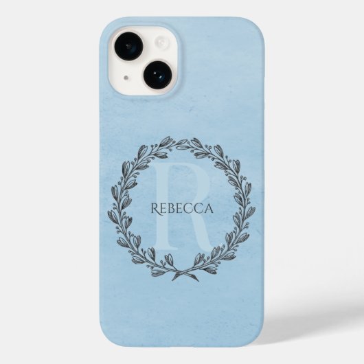 Elegant Wreath Monogram | Blau Case-Mate iPhone Hülle (Rückseite)