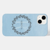 Elegant Wreath Monogram | Blau Case-Mate iPhone Hülle (Rückseite (Horizontal))
