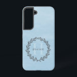 Elegant Wreath Monogram | Blau Samsung Galaxy Hülle<br><div class="desc">Laden Sie Ihr elektronisches Gerät mit einem eleganten Wreath Monogramm Samsung Galaxy Case auf. Das Case Design verfügt über einen eleganten Beerenkranz,  den Sie mit Ihrem Namen und Monogramm auf einem papiertexturierten Hintergrund personalisieren können.</div>